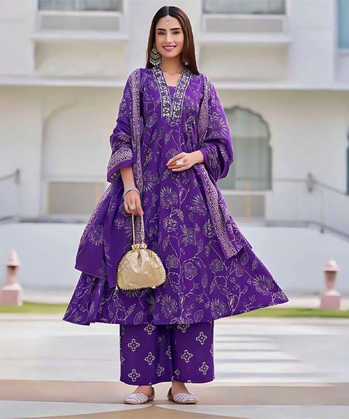 Violet  Cotton Casual Wear Salwar Kameez in cardiff