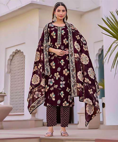 Brown Cotton Casual Wear Salwar Kameez in fiji