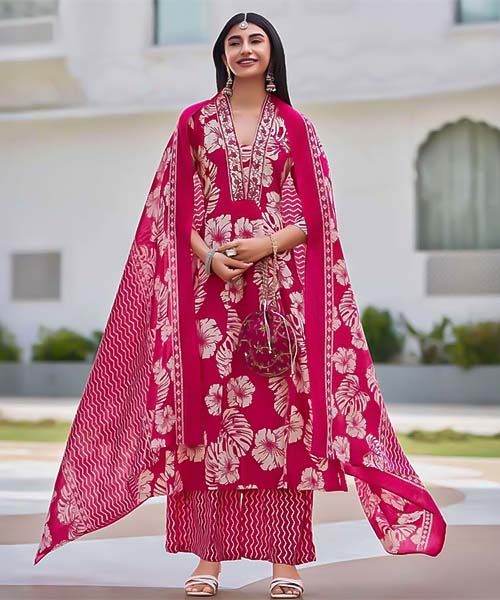 Red  Cotton Casual Wear Salwar Kameez in cardiff