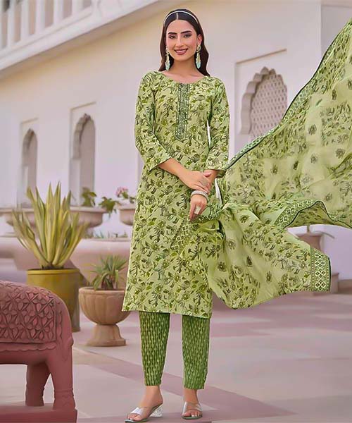 Green Cotton Casual Wear Salwar Kameez in fiji