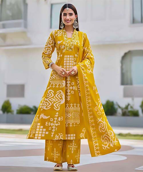Yellow Cotton Casual Wear Salwar Kameez in cardiff