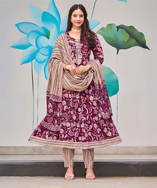 Violet Cotton Casual Wear Salwar Kameez