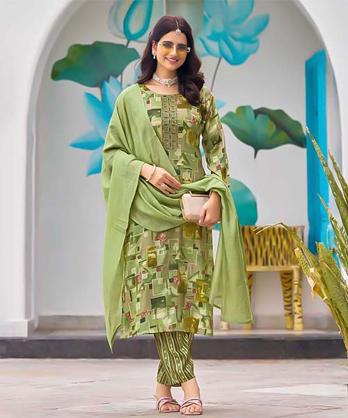 Green  Rayon Casual Wear Salwar Kameez