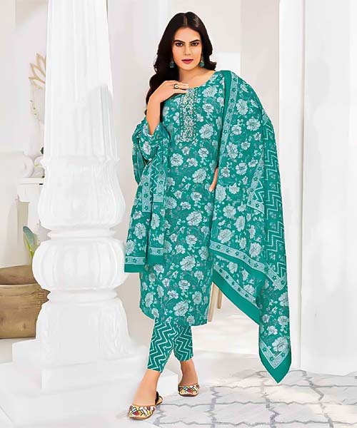 Green  Cotton Printed Salwar Kameez