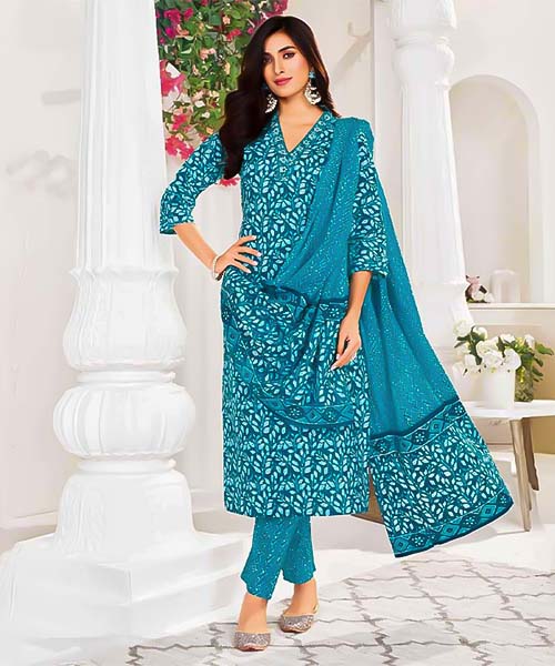 Blue Cotton Printed Salwar Kameez in switzerland