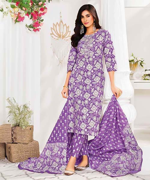 Purple  Cotton Printed Salwar Kameez