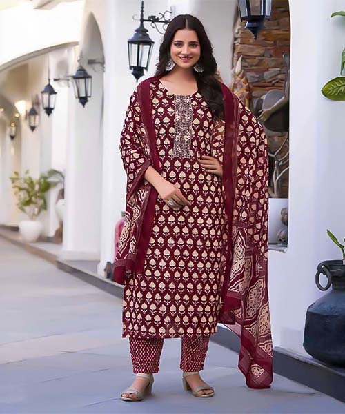Brown Cotton Casual Wear Salwar Kameez in northampton
