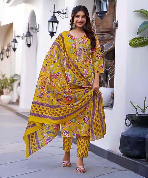 Yellow Cotton Casual Wear Salwar Kameez in northampton