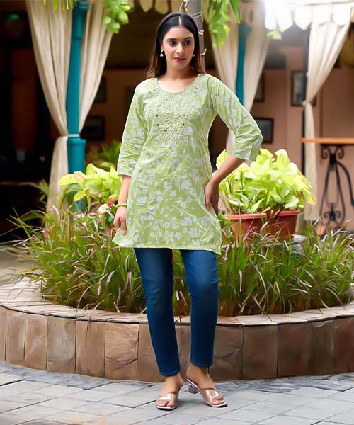 Green  Cotton Casual Wear Kurti