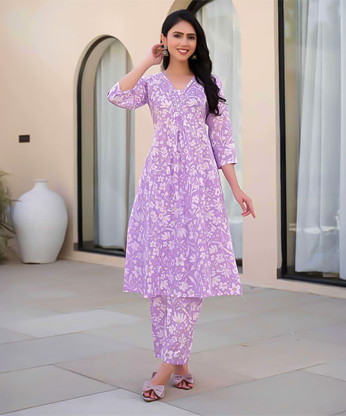 Purple  Cotton Printed Kurti