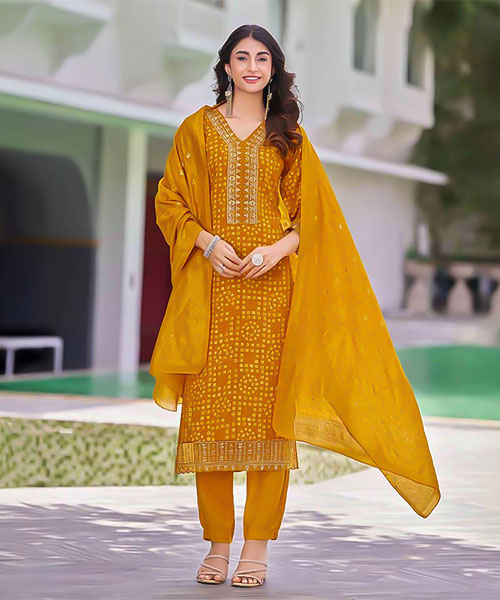 Yellow Rayon Casual Wear Salwar Kameez