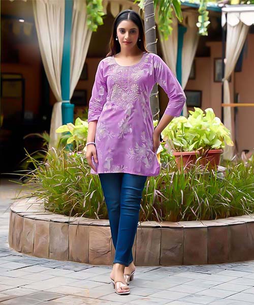 Purple  Cotton Casual Wear Kurti