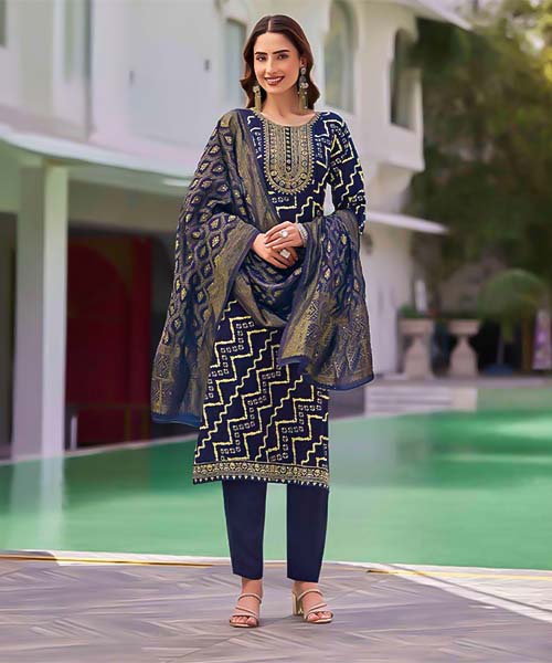 Blue  Rayon Casual Wear Salwar Kameez