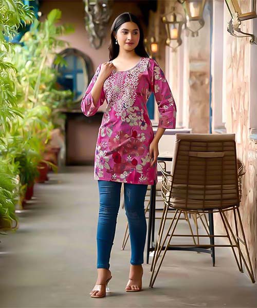 Pink Cotton Casual Wear Kurti