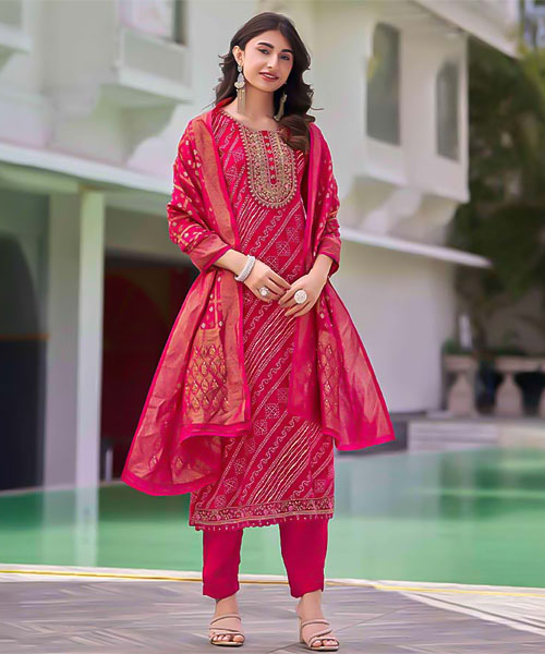 Red Rayon Casual Wear Salwar Kameez in united states