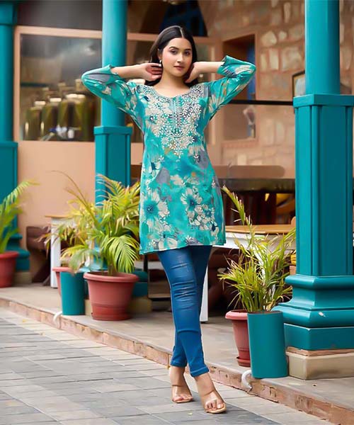Blue Cotton Casual Wear Kurti