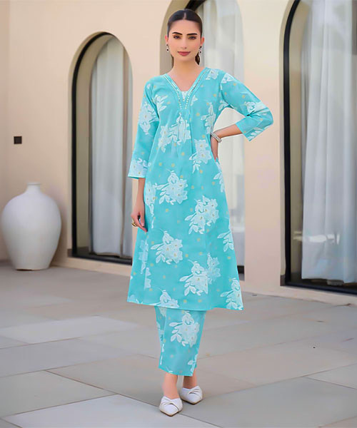 Blue Cotton Printed Kurti
