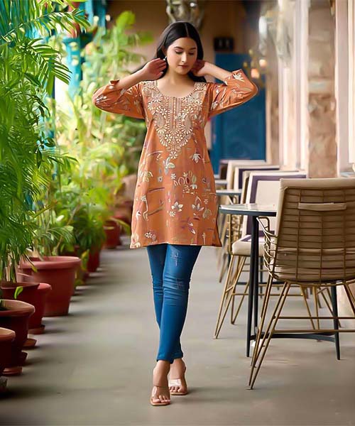 Orange  Cotton Casual Wear Kurti