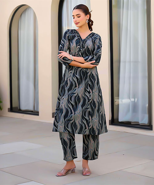 Black Cotton Printed Kurti