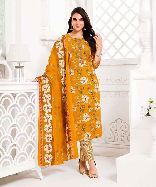 Yellow Cotton Casual Wear Salwar Kameez in ipswich