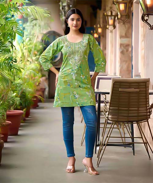 Green  Cotton Casual Wear Kurti