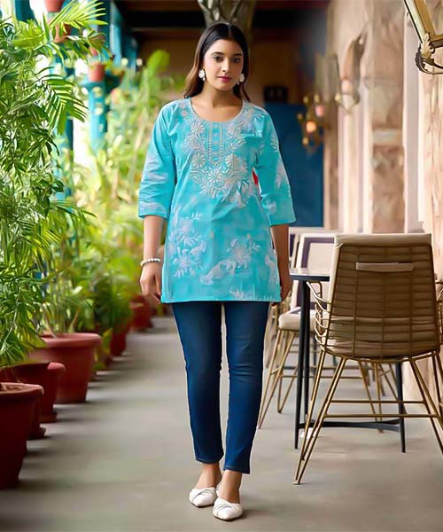 Blue Cotton Casual Wear Kurti