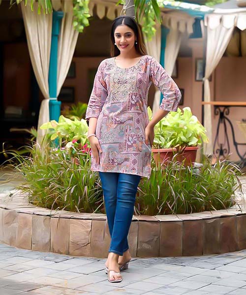 Purple  Cotton Casual Wear Kurti
