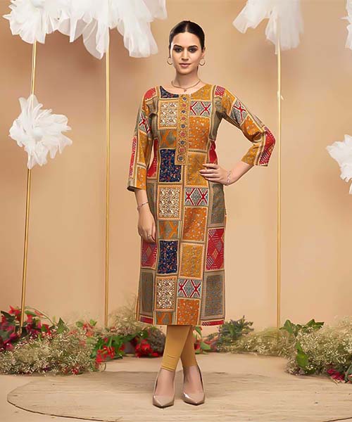 Yellow Liva Printed Kurti