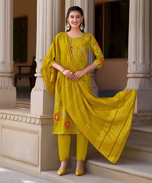 Yellow Vertican Silk Casual Wear Salwar Kameez in seattle