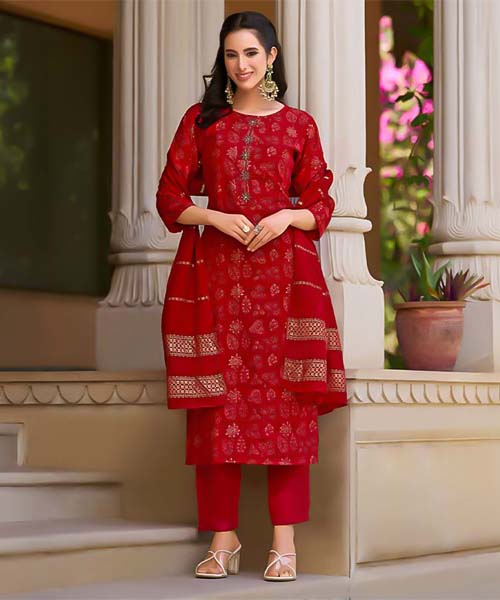 Red  Vertican Silk Casual Wear Salwar Kameez in seattle