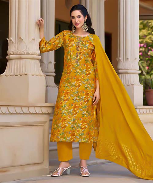 Yellow Vertican Silk Casual Wear Salwar Kameez in seattle
