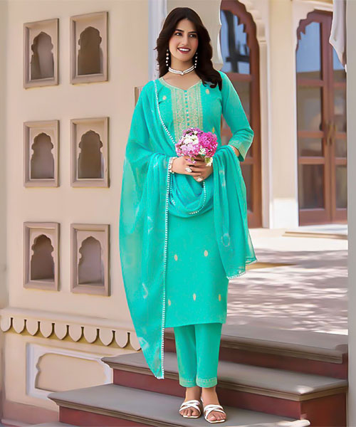Cyan Cotton Casual Wear Salwar Kameez in austin