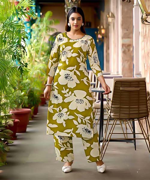 Green  Rayon Printed Kurti