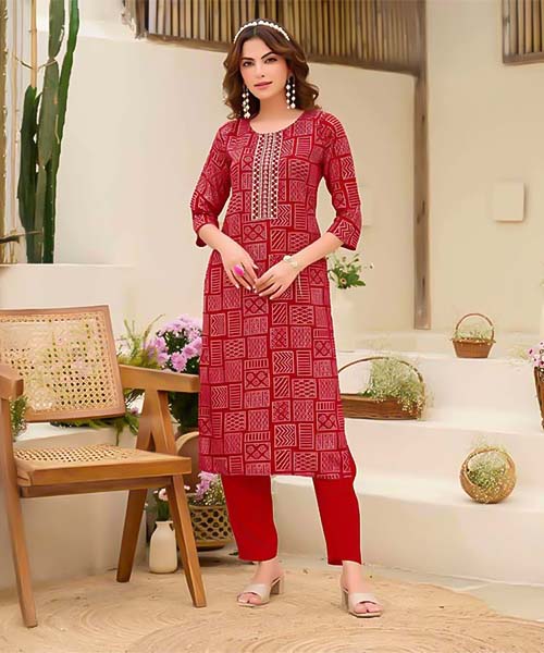 Red  Rayon Printed Kurti in denver