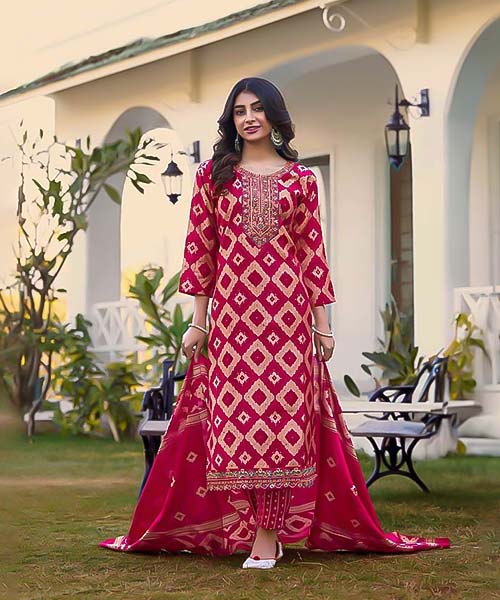 Red Modal Printed Salwar Kameez