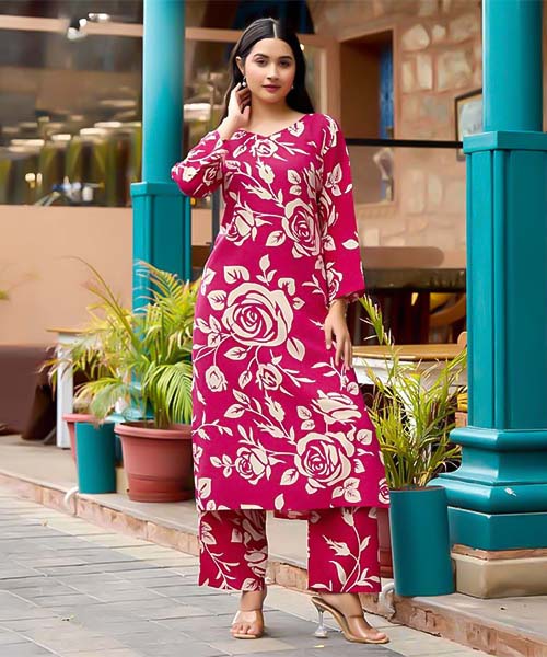 Red  Rayon Printed Kurti