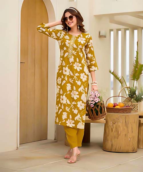 Yellow Rayon Printed Kurti in denver