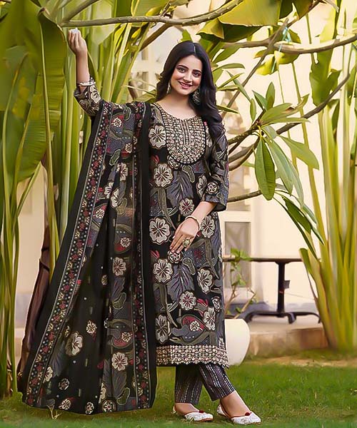 Black Modal Printed Salwar Kameez