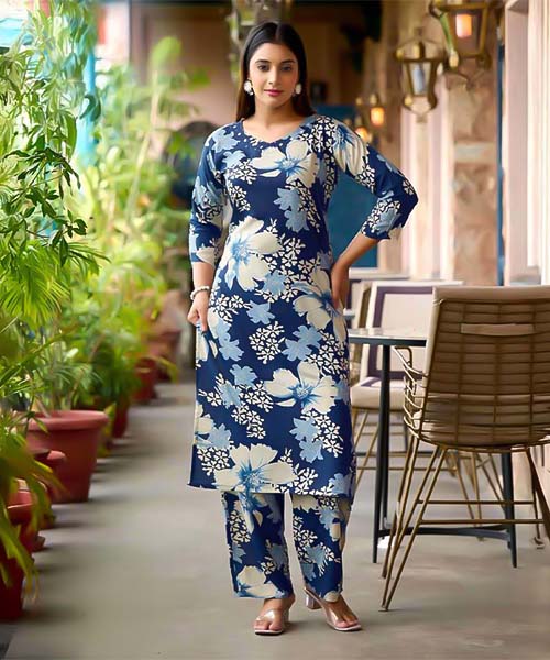 Blue  Rayon Printed Kurti