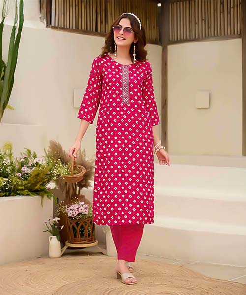 Magenta  Rayon Printed Kurti in denver