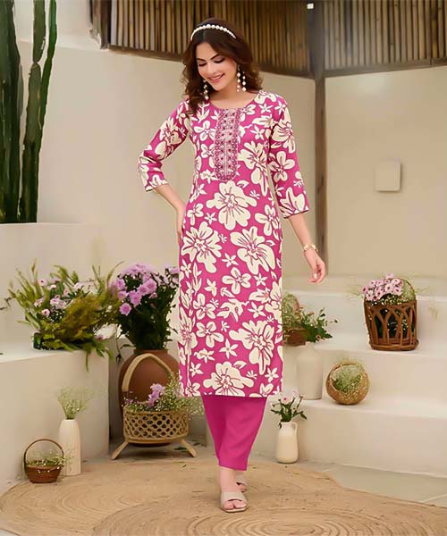 Pink  Rayon Printed Kurti in denver