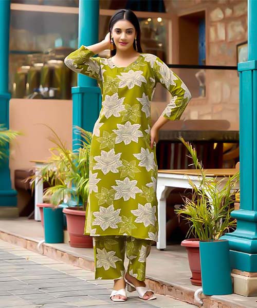 Green  Rayon Printed Kurti