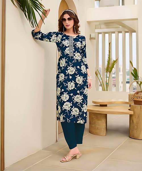 Blue Rayon Printed Kurti in denver
