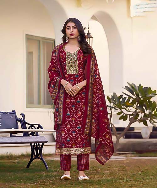 Red Modal Printed Salwar Kameez