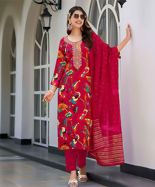 Red  Rayon Casual Wear Salwar Kameez in seattle