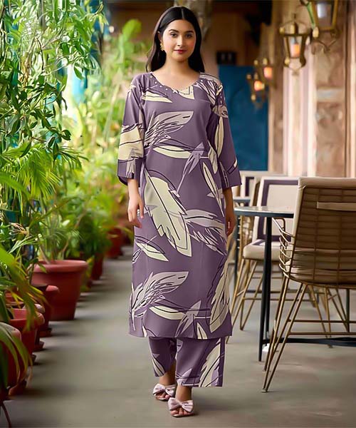 Purple Rayon Printed Kurti