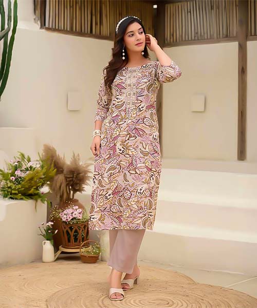 Purple Rayon Printed Kurti in denver