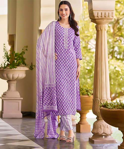 Purple  Cotton Casual Wear Salwar Kameez