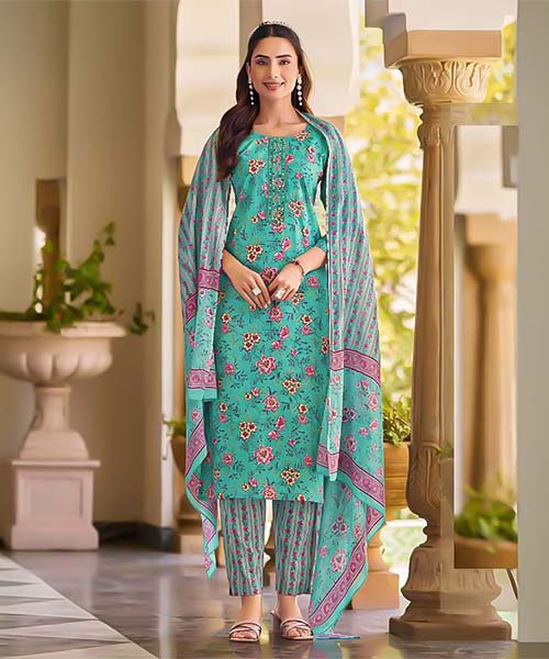 Green  Cotton Casual Wear Salwar Kameez