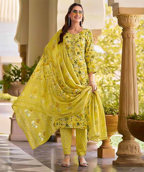 Green  Cotton Casual Wear Salwar Kameez